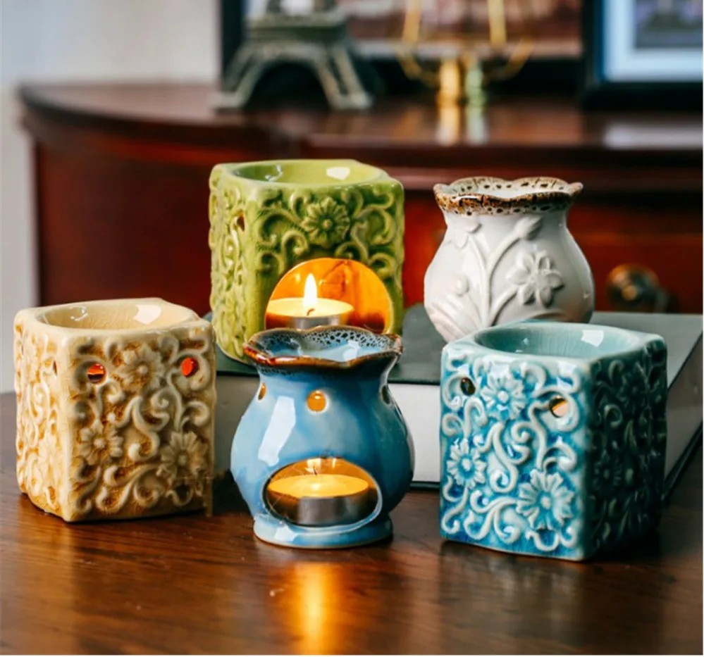 

Creative Retro Crack Glaze Ceramic Aroma Burner For Home Dinner Decor Aromatherapy Smell Removing Essential Oil Burner