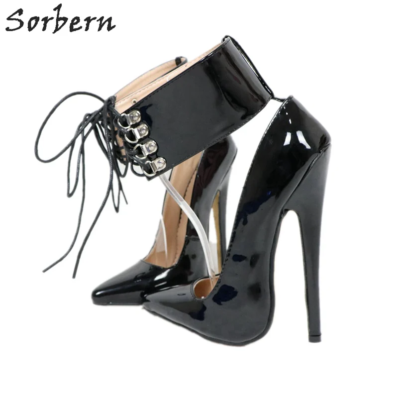 Black custom 18 Tamaño Negro Color Negros Charol Puntiagudos Sorbern Altos Stilettos Las De Los Pies Gran Zapatos Spike Mujeres Tacones Cm Dedos Bombas Damas Mujer Bwdgxd1
