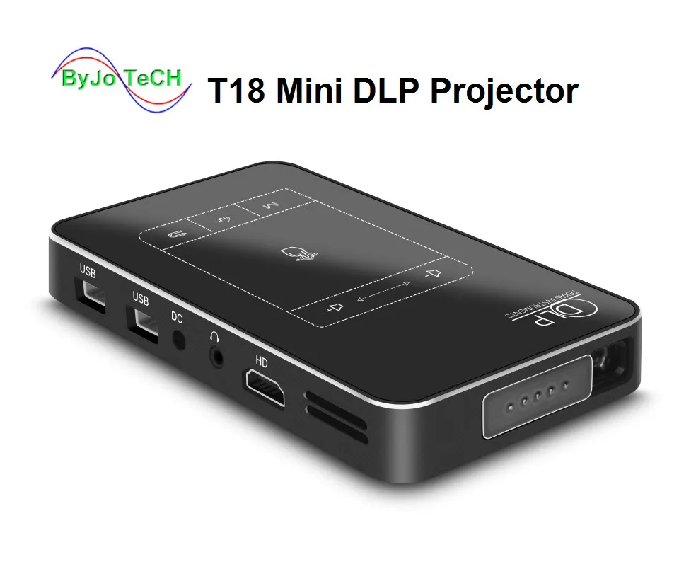 Byjotech T18 мини-проектор DLP Android 4,4 WI-FI 1G Оперативная память 32G Встроенная память проектор Сенсорная панель Батарея 5000 мА/ч, Bluetooth