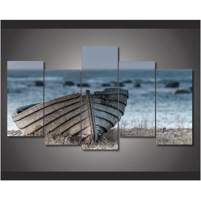 5 piece canvas art Old Wooden Boat Canvas Painting Wall Art Home