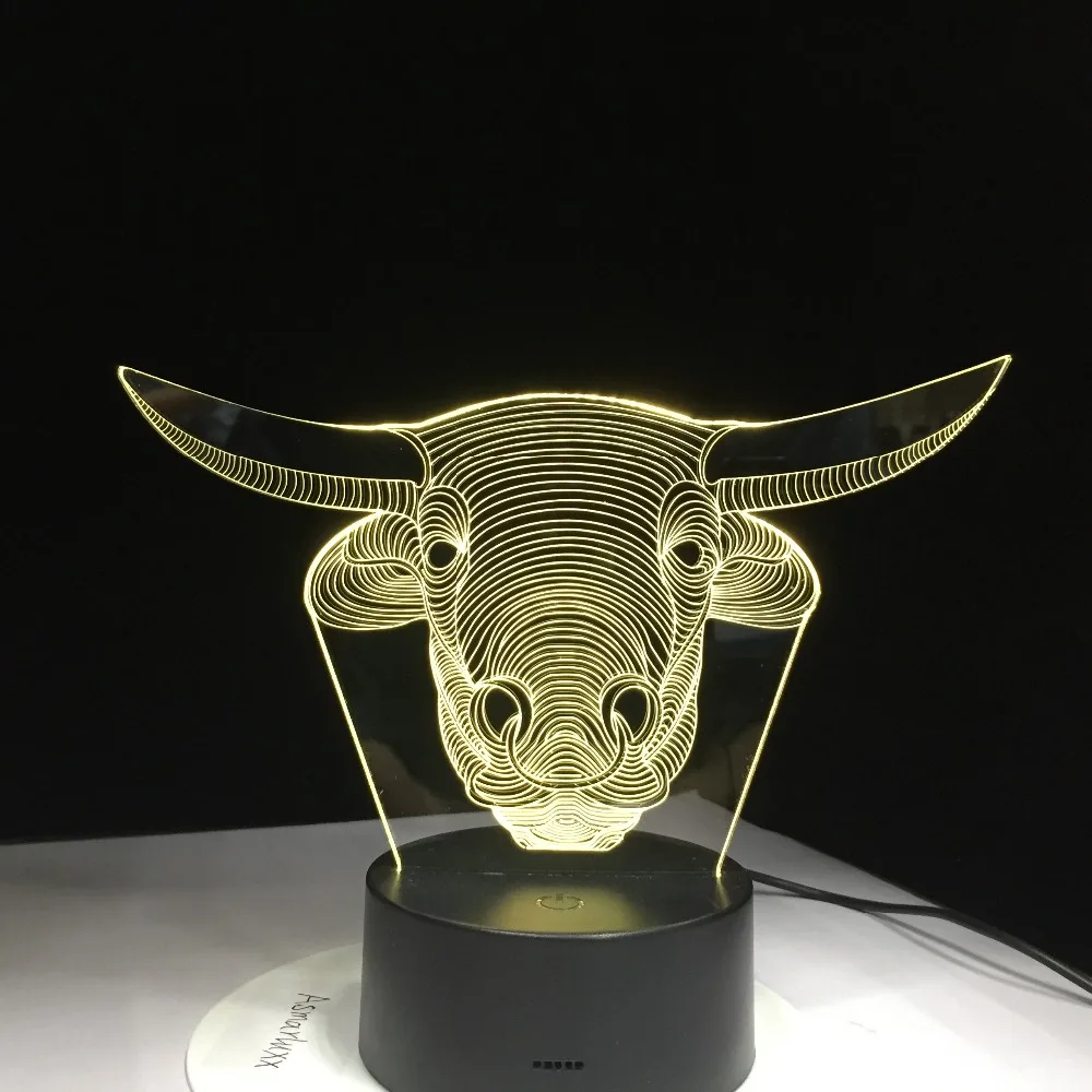 USB 7 Цвета изменить Touch светодиодные настольные лампы 3D бык детская Ночная лампа