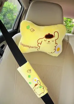 

1pair cartoon new soft Pom Pom Purin funny dog plush car safety belt cover bone headrest Vehicle neck pillow stuffed toy