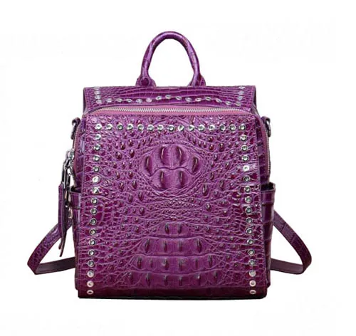 SUWERER рюкзак из натуральной кожи женский роскошный рюкзак женские сумки Топ воловья кожа крокодиловая кожа женский рюкзак модная сумка - Цвет: Purple