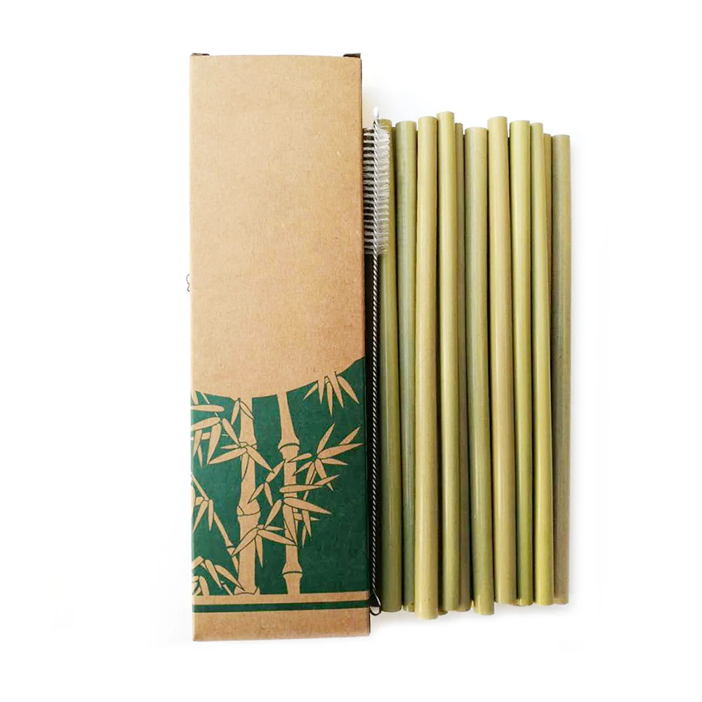 

10pcs/set Bamboo/Drinking Straws Reusable Straws Natural Eco-Friendly Bar Accessories with Straw Cleaner and Paper Box