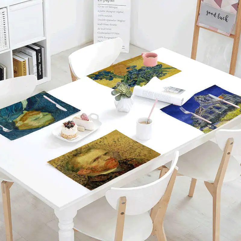 

Western European Classical Style Oil Painting Character Plant Placemat 42X32Cm Coffee Shop Kitchen Decoration Linen Tablecloth