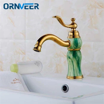 

High quality Bathroom luxury gold Brass marble Hot and cold Water tap golden European Basin Faucet Sink Mixer Tap Faucet