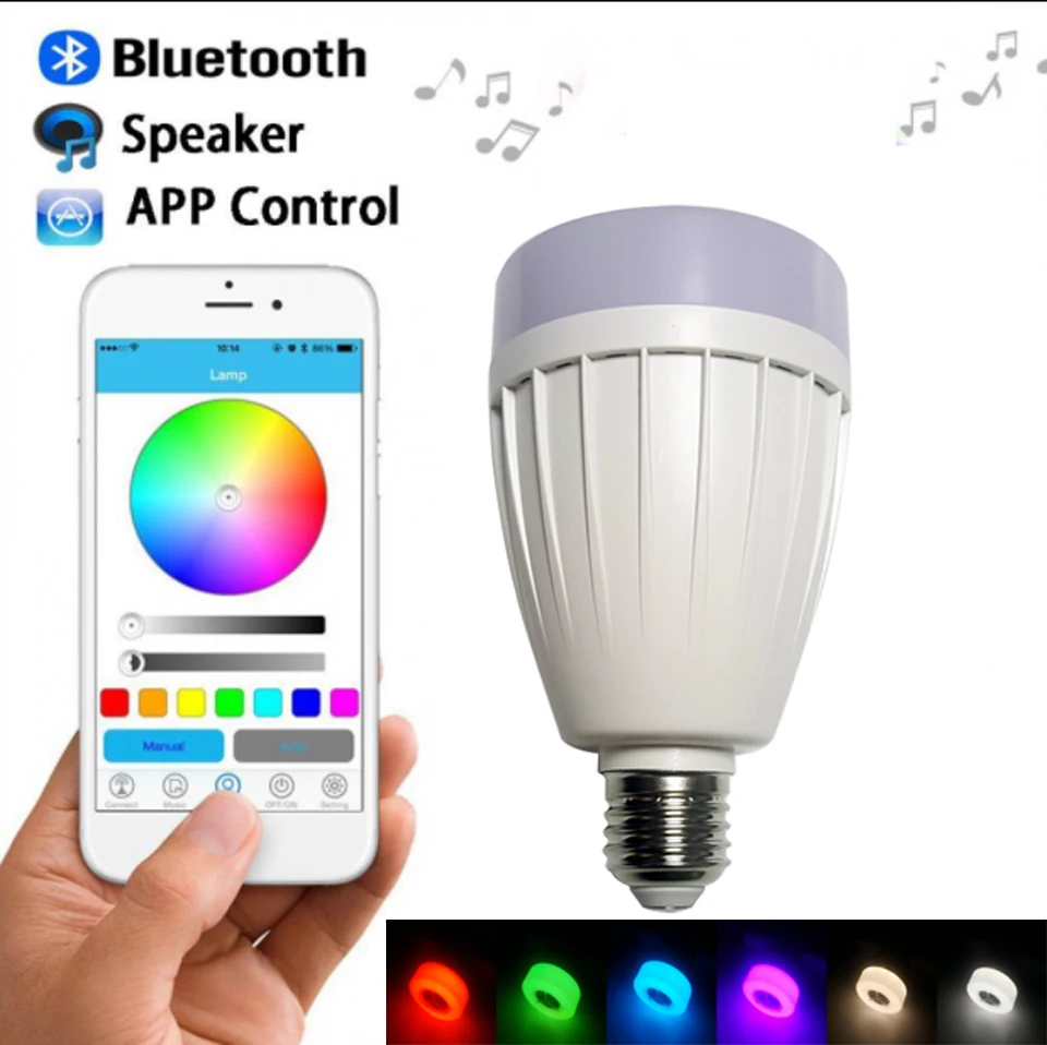 E27 Smart App контроллер RGB беспроводной Bluetooth динамик лампа Музыка Воспроизведение