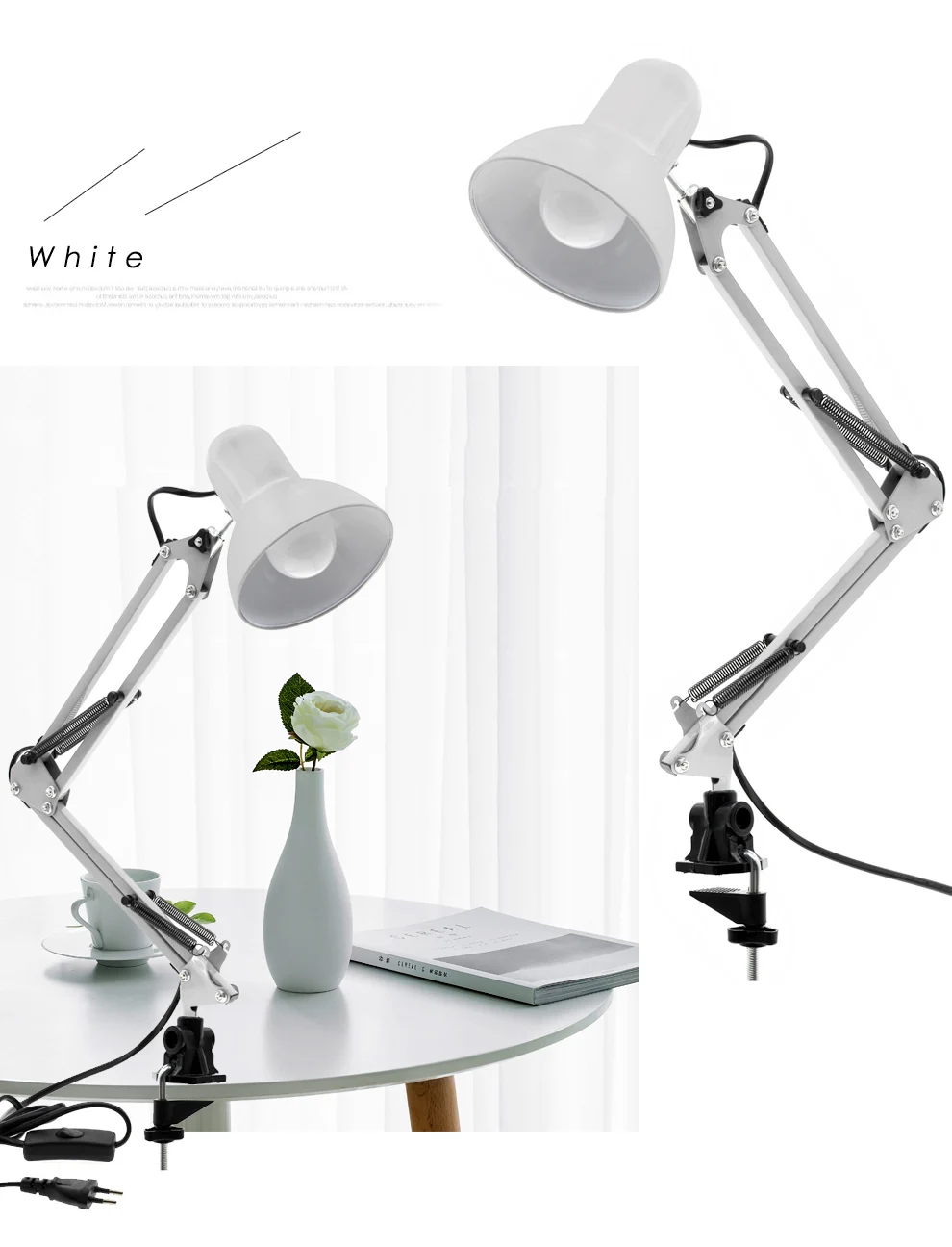 Регулируемая Настольная лампа E27, лампа с европейской вилкой, светодиодный настольный светильник для украшения офиса, освещение для чтения, для учебы, кроме спальни, гостиной