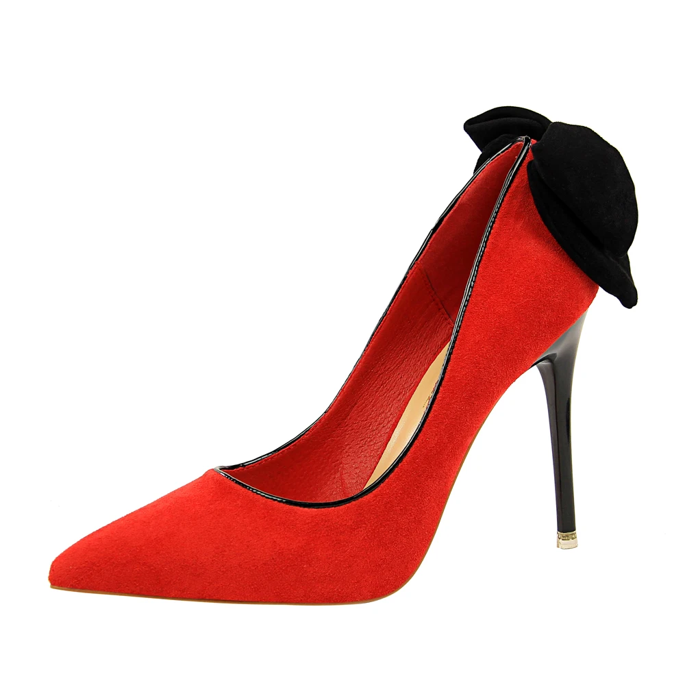 

Ladies Red Sweet High Heels Shoes Women Pumps Pointed Toe Thin Heels Sexy Bowknot Brand Fashion Shoes for Wamen Pink Green