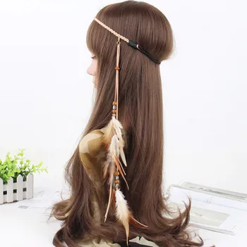 

Weaving Korea velvet pendant with the feathers Bohemia feather hair ribbon crafts Wearing the wedding show