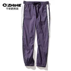 Qzhihe хлопковые штаны-шаровары смешанные Цвет в студенческом стиле на завязках лосины Для мужчин прямые накладные волосы длиной до лодыжки