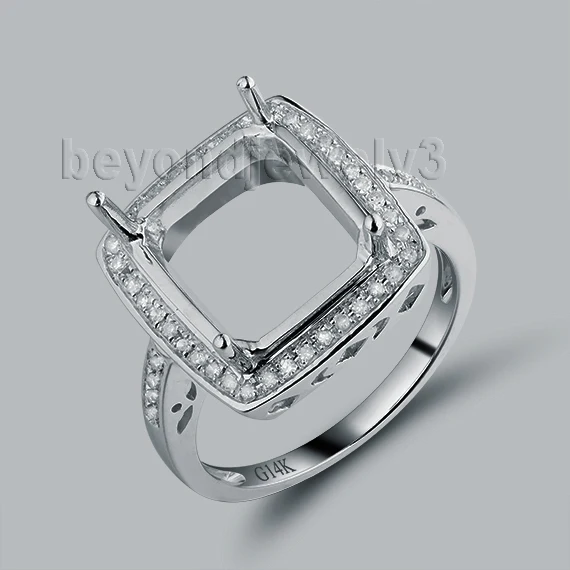 

Cushion 10x12mm Solid 14Kt White Gold Diamonds Engagement Settings Ring WR007