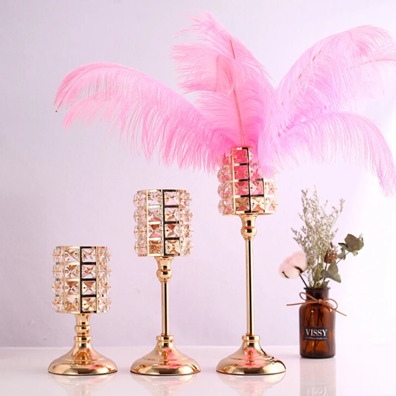 

Fashion Nordic Tealight Table Candlestick Ornaments Gold Light Luxury Crystal Candle Holders Christmas Decor Romantic Feathers