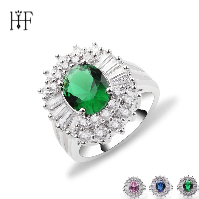

3 Colors Flowers Finger Rings Dazzling Ring Green Blue Pink Gold Filled Jewelry Clear CZ For Women Wedding anel anillos aneis