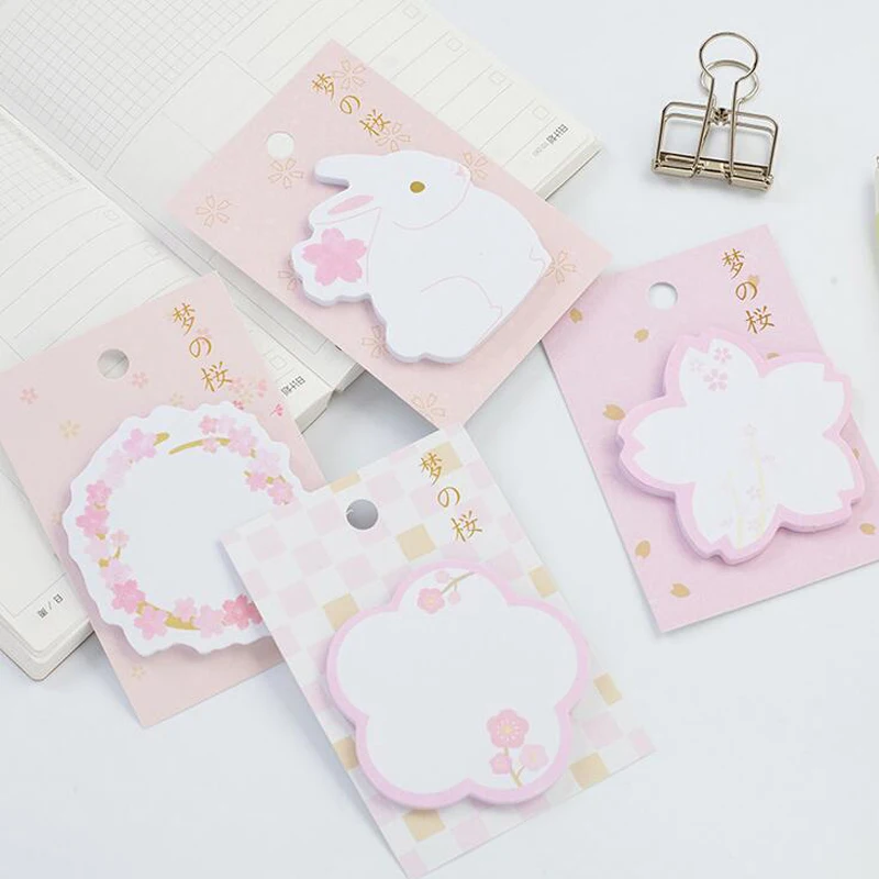 

AB07 Romantic Pink Sakura Memo Pads Sticky Notes Stick Paper Decorative Stickers Stationery Decor Student School Office Supply