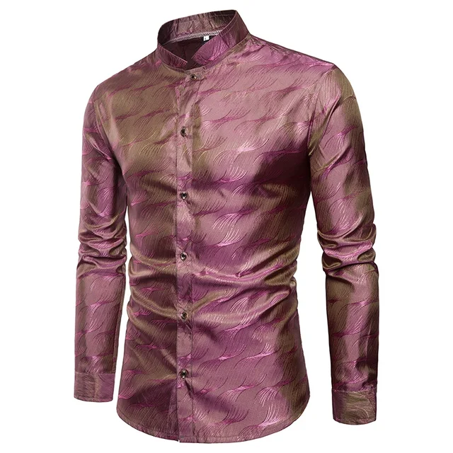 Mens Trend Night Club Wear Coated Metallic Gold Shirts Party Shiny Long ...