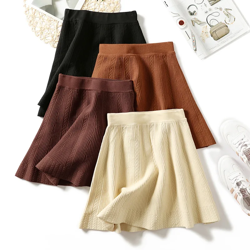 

SINGRAIN Knitted skirts Women A-Line Saias Short Faldas Mujer Korean Style tricot casual Jupe Femme plus size mini sweater skirt