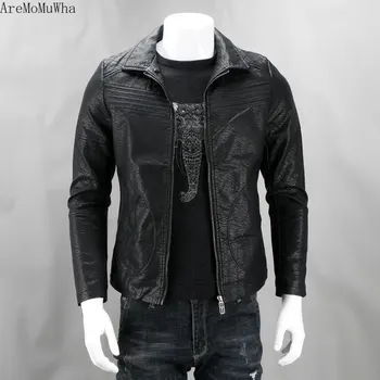 

AreMoMuWha Men's Autumn and Winter Pilot Leather Jacket Male Handsome Air Motorcycle Leather Men's Slim Korean Mens Fur Jacket