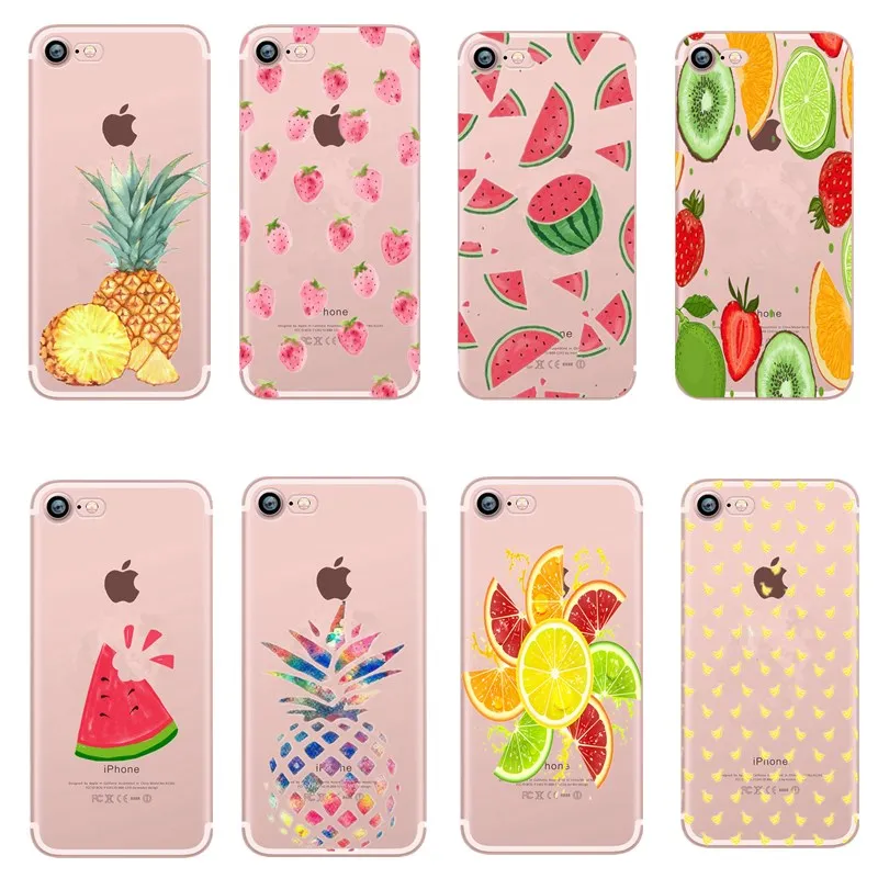 Прозрачный чехол для iphone 7 8 Plus X модный фруктовый лимон ананас Coque 6 S SE 5 5S