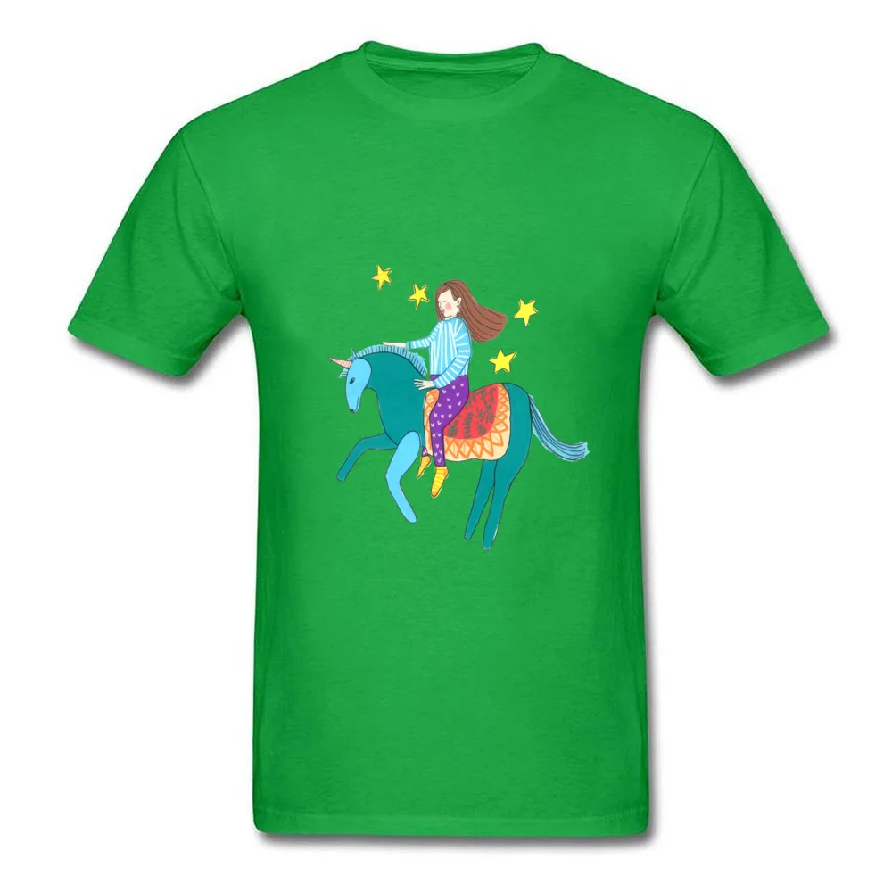 Girl riding a unicorn Hip Hop Casual T Shirt Round Collar All Cotton Short Sleeve Tops Shirts for Men Clothing Shirt Summer Fall Girl riding a unicorn green