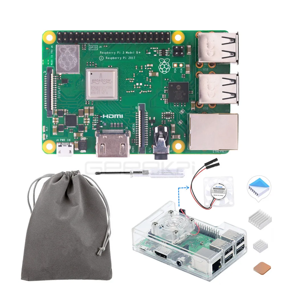 GeeekPi бесплатный подарок! Прозрачный ABS чехол Hestsink сумка вентилятора! Raspberry Pi 3 B Plus RPI 3b Plus 1 ГБ ОЗУ 1,4 ГГц 64 бит процессор WiFi