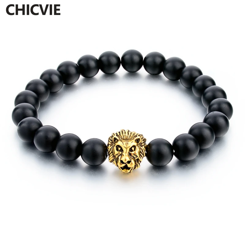

CHICVIE Natural Stone Gold Color Lion strand Bracelet Femme Beads Bracelets With Stones Women Men Jewelry 2017 Gifts SBR160001
