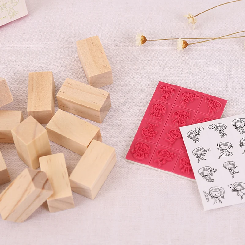 12 шт./кор. Мини милый штамп с котенком DIY Деревянные и резиновые штампы для