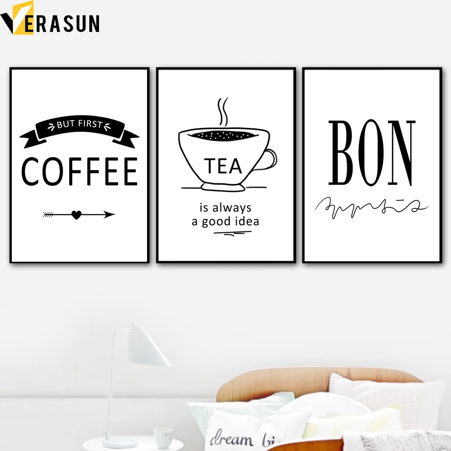 

Black White Tea Coffee Cup Quotes Nordic Posters And Prints Wall Art Canvas Painting Wall Pictures For Living Room Kitchen Decor