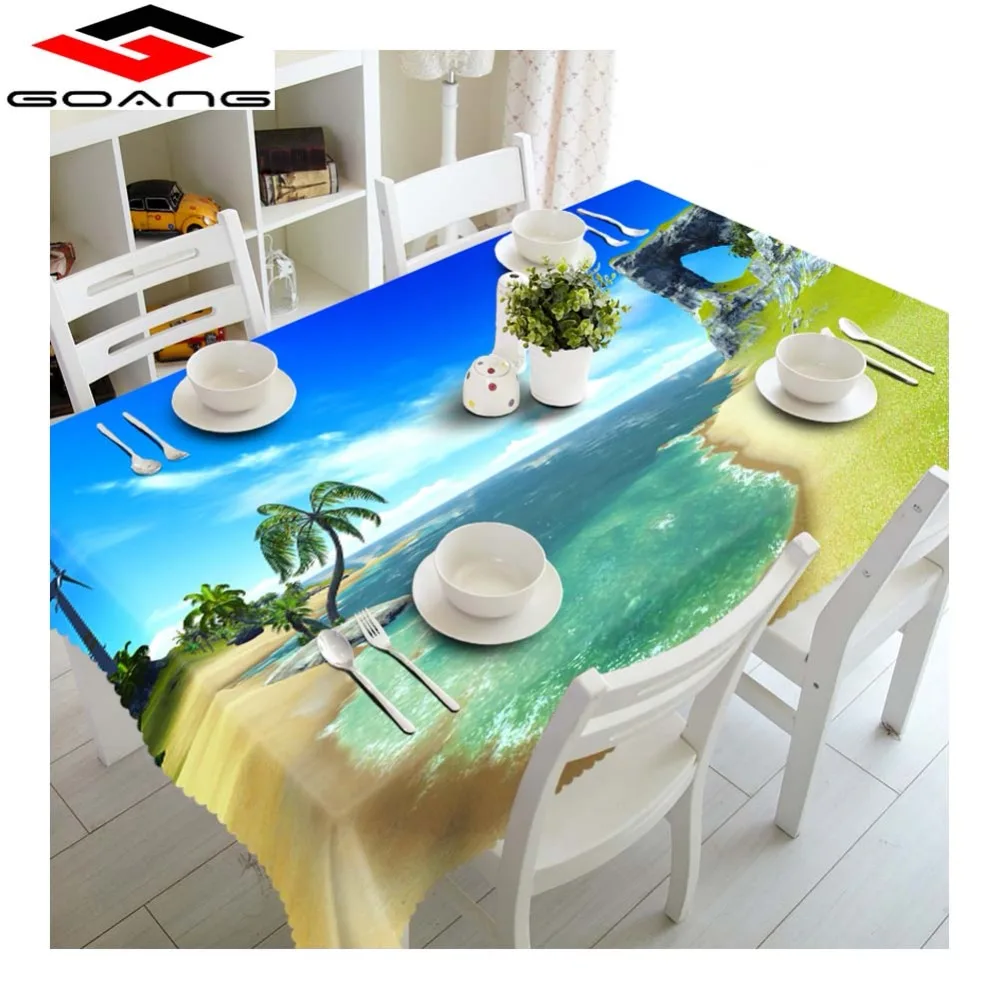 

GOANG Cotton Table Cloth Dustproof Waterproof Tablecloth Sea Landscape Rectangular and Round Dinner Table Cover Home Textiles