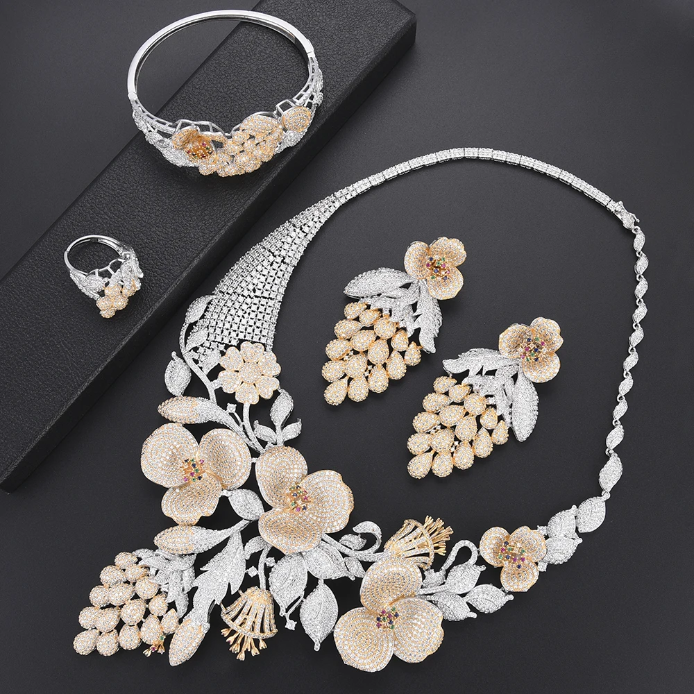 missvikki Luxury Blooming Flowers Trendy Jewelry For Nigerian Indian Russia Women Bridal Wedding Anniversary Prom Party Jewelry