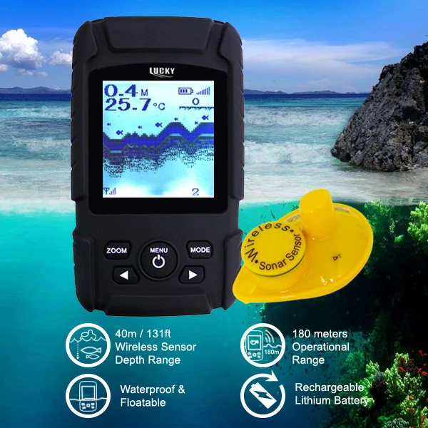 FF-718Li-W محظوظ قابلة للشحن لاسلكية صياد السمك للماء Fishfinder رصد الاستشعار سونار الأسماك عمق إنذار