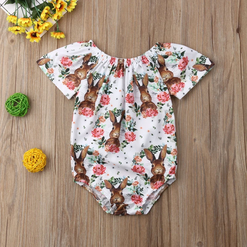 Пасхальный цветастый комбинезон для новорожденных девочек с кроликом; одежда с кроликом; Летний комбинезон