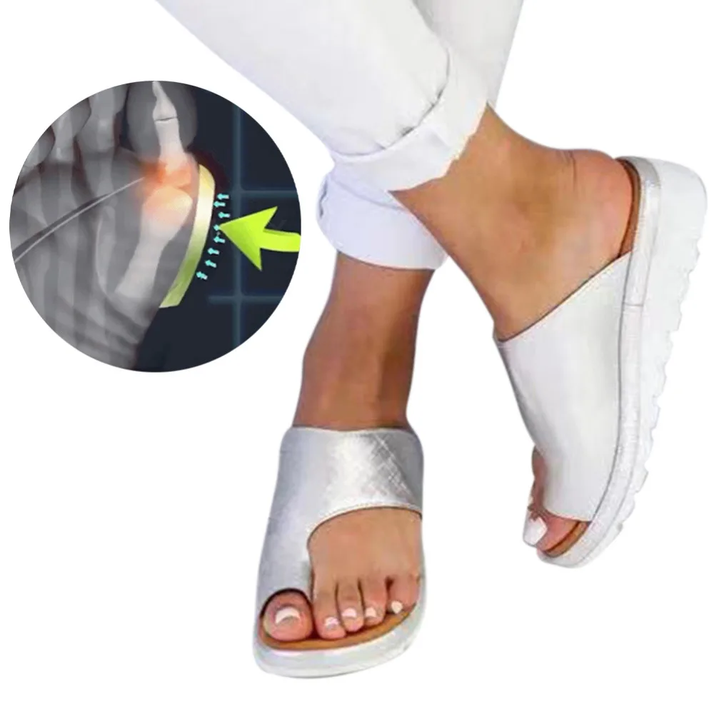 

LASPERAL Outdoor Women Comfy Platform Sandal Shoes Feet Correct Thickened Street PU Leather Dating Shopping Flat Sole Sandal