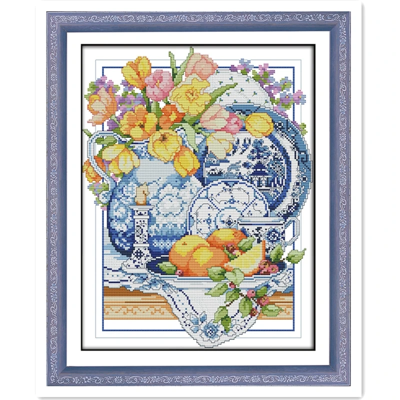 

Porcelain and Flowers 11CT 14CT Printed On Canvas Painting Chinese Counted Cross Stitch Pattern Embroidery Cross Set Home Decor
