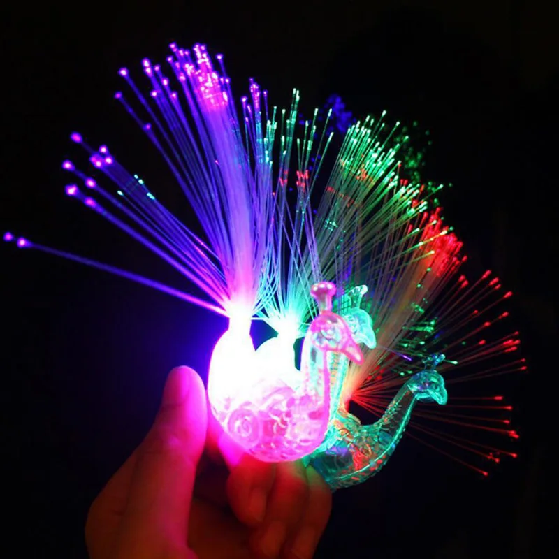 

Creative Baby Child Peacock Color LED Fiber Finger Night Light Party Toy