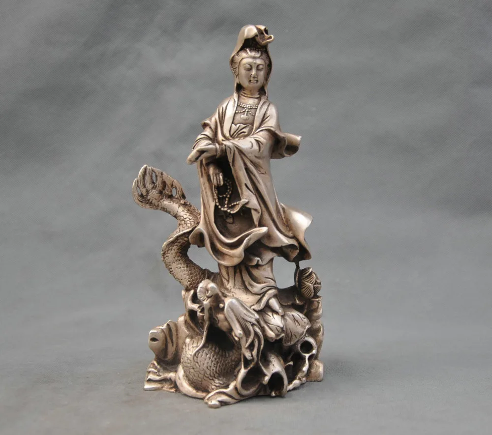 

Details about 9" China Tibet Silver Bronze Guanyin Kwan-yin Buddha Ride Dragon Statue