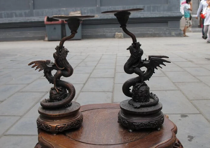 

wholesale factory China red Bronze exquisite craftwork Dragon Pterosaur Candlestick pair