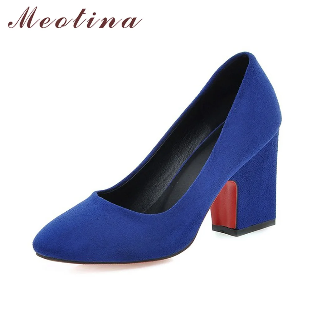 

Meotina Women Shoes 2018 Design Women Pumps High Heels Plus Size 34-43 Square Toe Lady Work Shoes Thick High Heels Blue Gray
