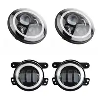7 LED Halo สำหรับ Jeep Wrangler JK JKU TJ LJ Rubicon Sahara สีขาว DRL Amber Turn สัญญาณ + 4 ''Halo Light