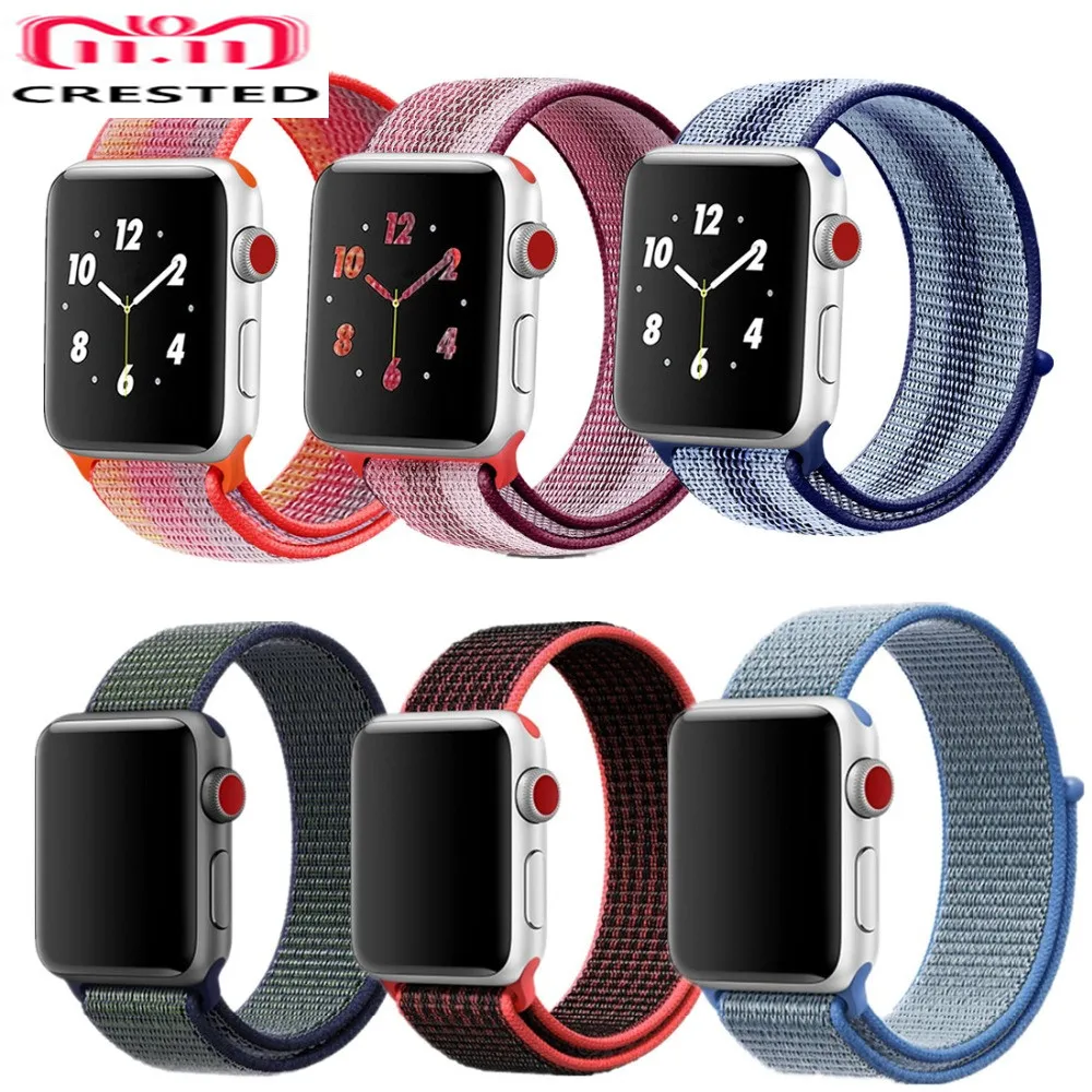 

CRESTED Sport Loop For Apple Watch band strap 42mm 38mm Woven Nylon iwatch 3/2/1 wrist bands bracelet Lightweight belt correa