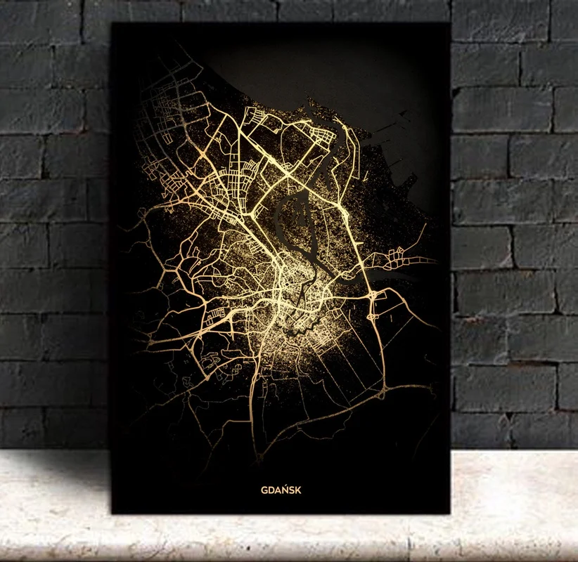

Gdansk,Modern City Gold Map Poster Canvas Art Print Home Room Decor