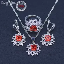 Натуральный Красный кубический цирконий Белый CZ ювелирный набор для женщин 925 пробы серебряные ювелирные изделия серьги/кулон/ожерелье/кольцо
