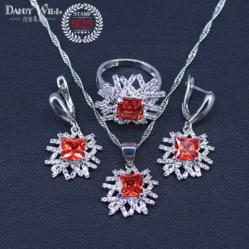 

Natural Red Cubic Zirconia White CZ Jewelry Set Women Silver Color Jewelry Earring/Pendant/Necklace/Ring