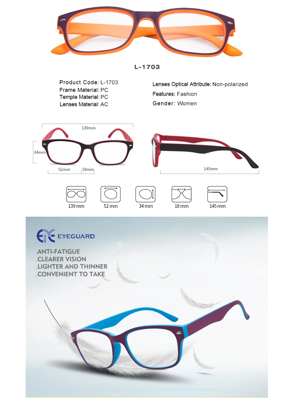EYEGUARD очки для чтения женщин для чтения легкий ПК прямоугольник рамки стильный 3 пар/упак