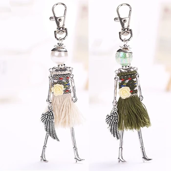 

Fashion 10PCS/lot Tassels Skirt Doll Pendant Key Chains Ethnic Girl Pendant Key Rings For Women Bag Car Accessories