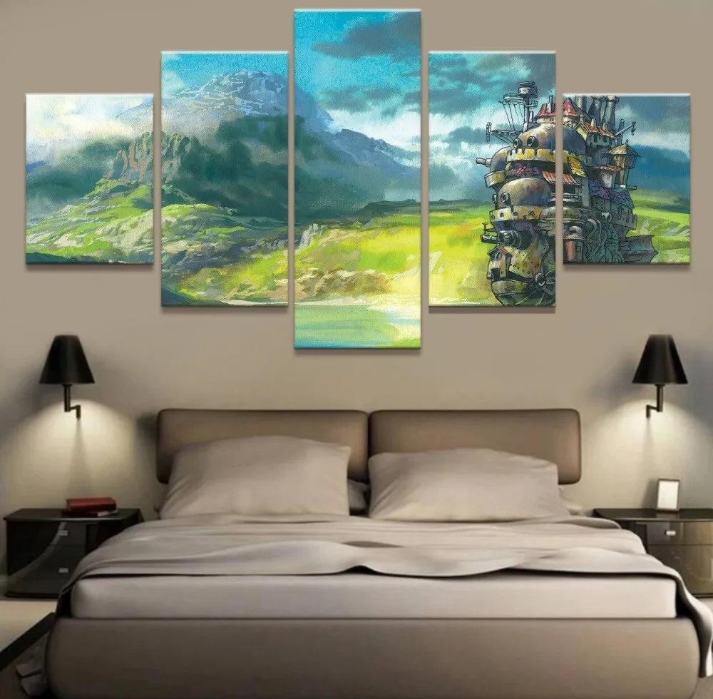 Картины Howls движущийся замок 5P печать на холсте HD Абстрактная Картина офисное