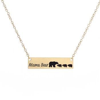 

30pcs/lot Fashion Mama Bear Lettering With Four Bears Necklace Bar Necklace Warm Motherly Love Christmas Gift For Mother