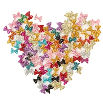 

100 pcs/pack 3D Mix-color Resin Bowknot Glitter Nail Art Decoration D1092
