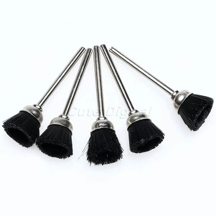 5Pcs 3mm Shank Mandrel Black Metal Stiff Abrasive Nylon Cup Brush Polishing Buffing Wheels Rotary Tools