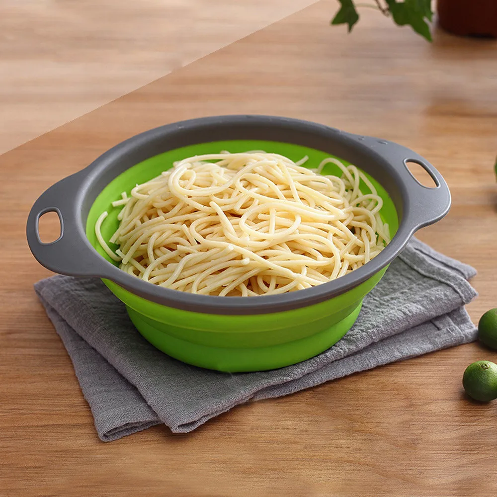 

Silicone Colander Fruit Vegetable Washing Basket Strainer Strainer Collapsible Drainer With Handle Kitchen Tools High Quality